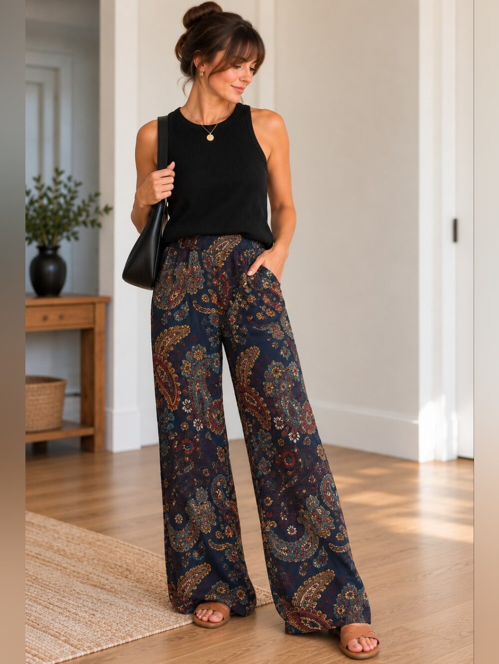 Joseph Ribkoff Navy Multi Paisley Wide-Leg Pants
